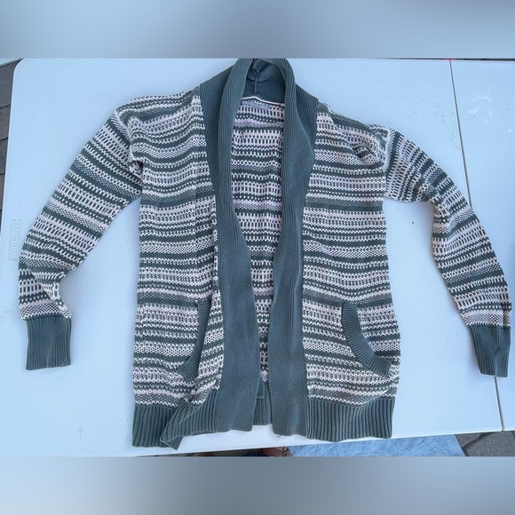 Striped Green and Cream Women’s Sweater - Picture 1 of 3